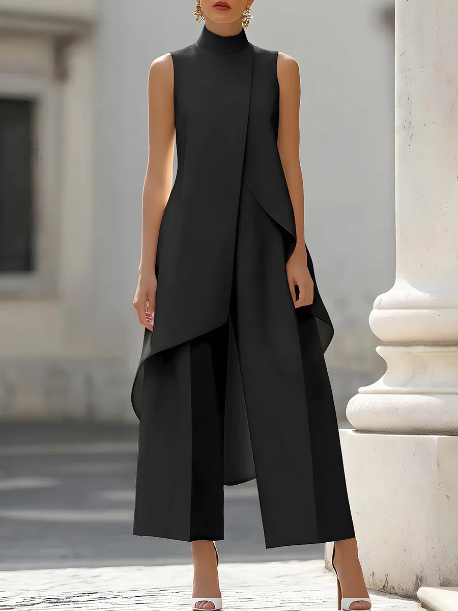 Women'S Elegant Formal Wear - Kadınlar için Kolsuz Yüksek Yaka Asimetrik