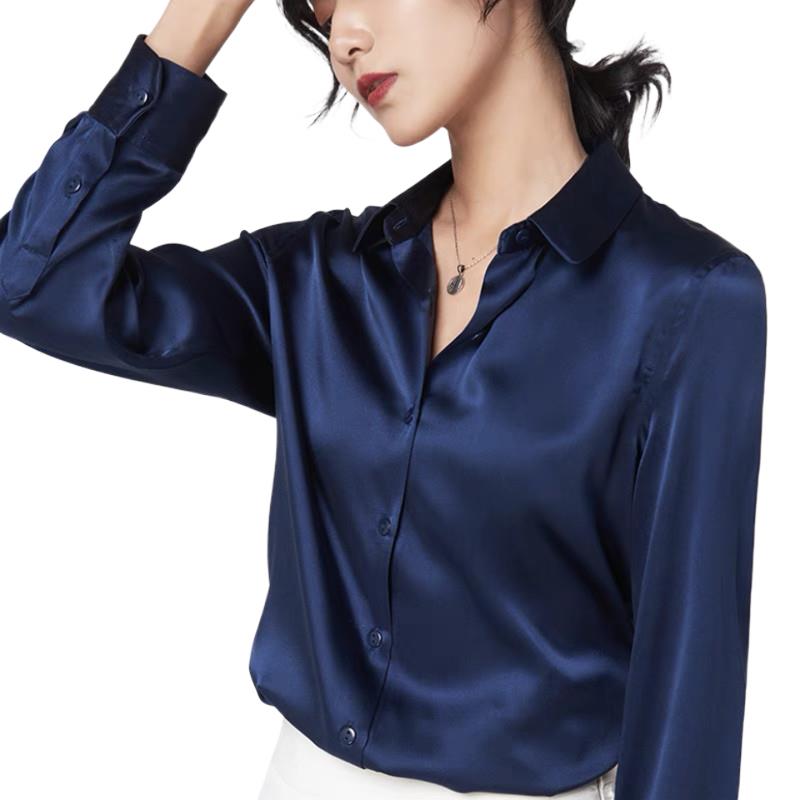 Silk Blouse Button - Zarif Saten Uzun Kollu Bluzlar Kadınlar