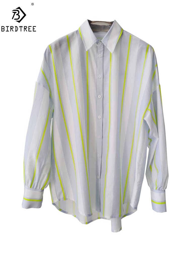 Silk Blouse Button - BirdTree,16MM %27,7 Gerçek İpek Zarif Gömlek,