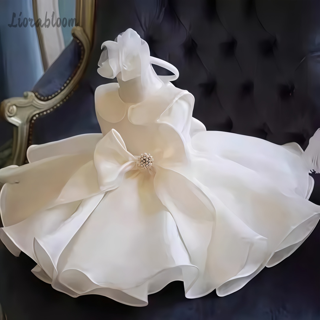 Women'S Elegant Formal Wear - Beyaz İnci Süslemeli Elbise Düğün Çiçek