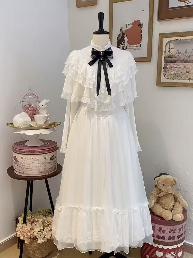 Women'S Elegant Formal Wear - Japon Kısa Kollu Fiyonklu Dantel Elbise