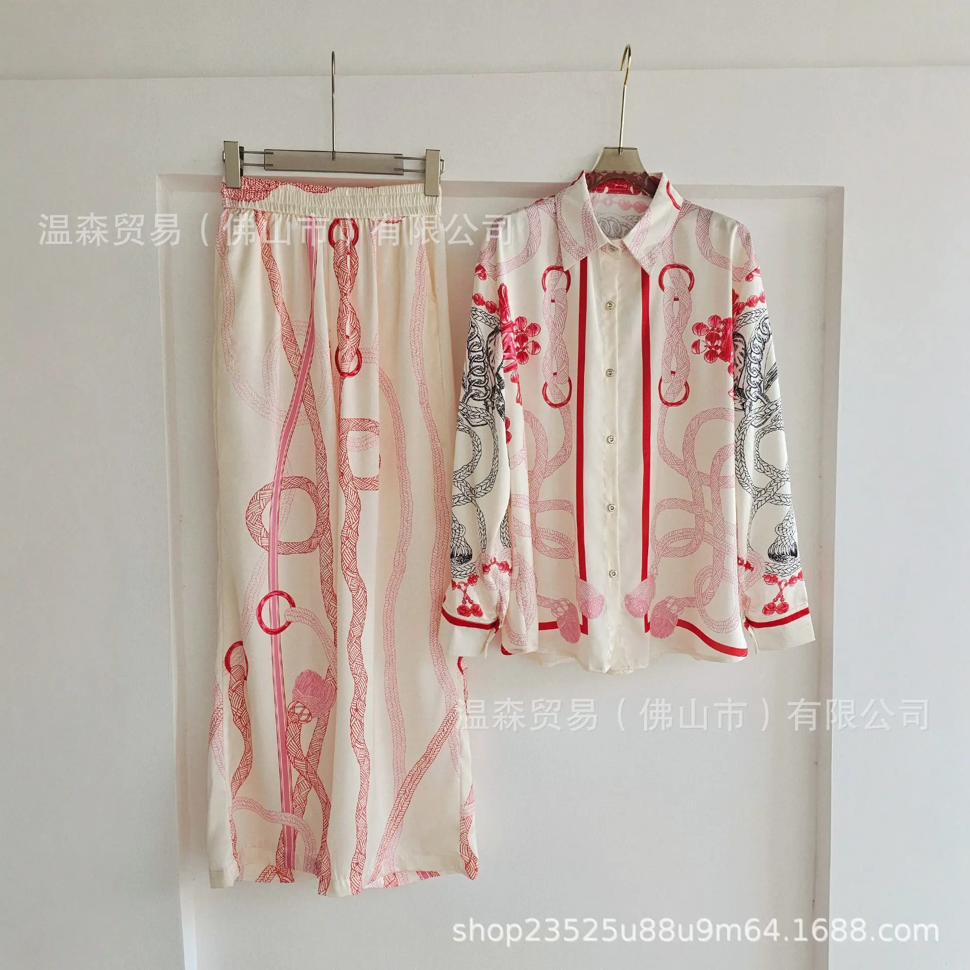Silk Blouse Button - Barok Fransız Tasarımcı Baskılı İki Parçalı