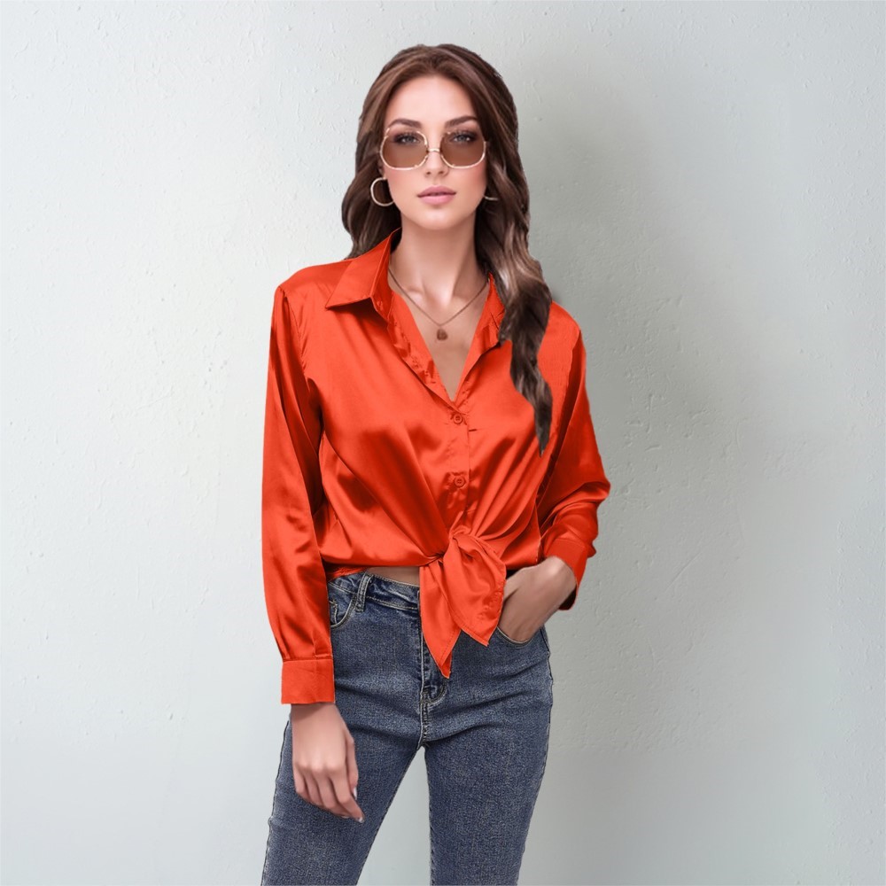 Silk Blouse Button - Bahar Saten Gömlek Kadın Gevşek Düğme