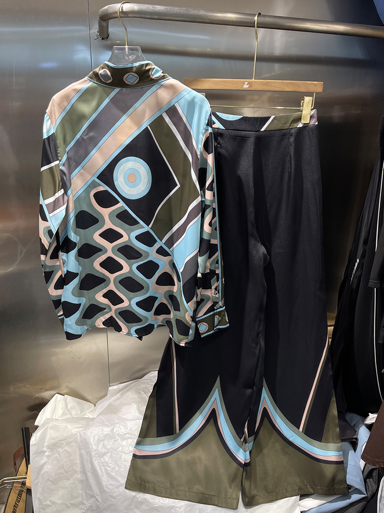 Retro geometrik desenli baskıl - Silk Blouse Button incelemesi ve fiyatı