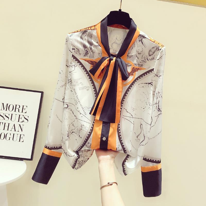 Kadın kore baskı şifon eşarp y - Silk Blouse Button incelemesi ve fiyatı