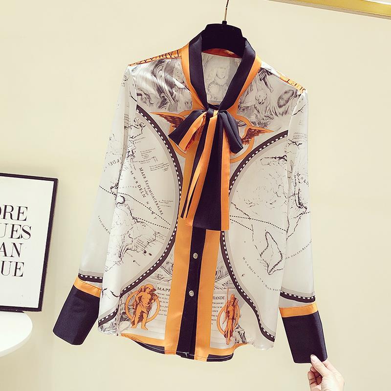 Kadın kore baskı şifon eşarp y - Silk Blouse Button incelemesi ve fiyatı