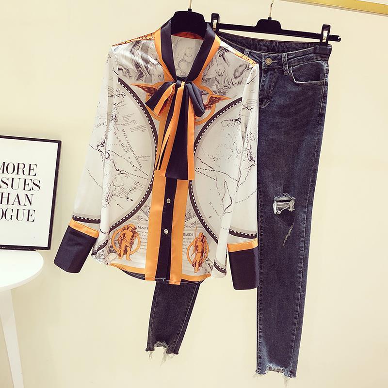 Kadın kore baskı şifon eşarp y - Silk Blouse Button incelemesi ve fiyatı