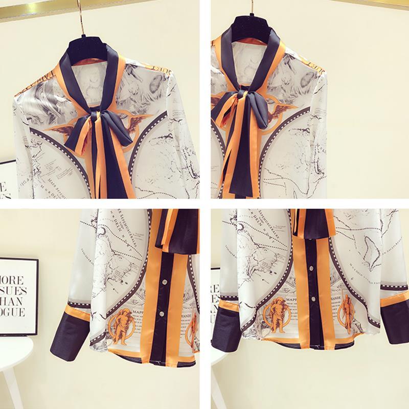Kadın kore baskı şifon eşarp y - Silk Blouse Button incelemesi ve fiyatı