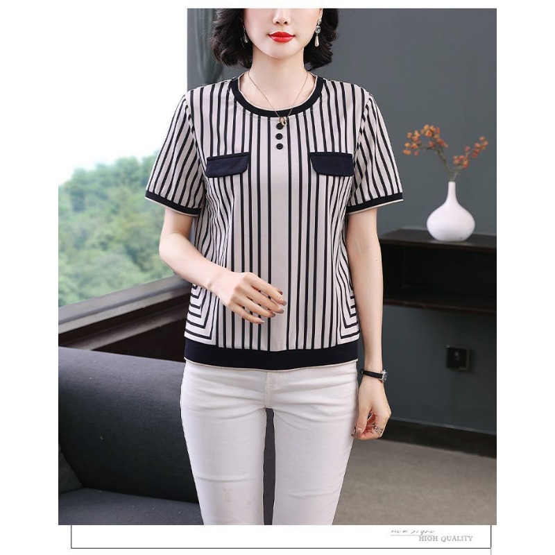 Kadın Çizgili Buz İpek Tişört  - Silk Blouse Button incelemesi ve fiyatı
